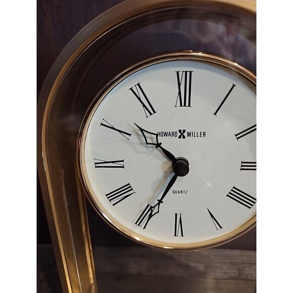 Howard Miller Desk Mantle Clock Brass Acrylic Quartz Battery Roman Numeral WORKS - Picture 2 of 6
